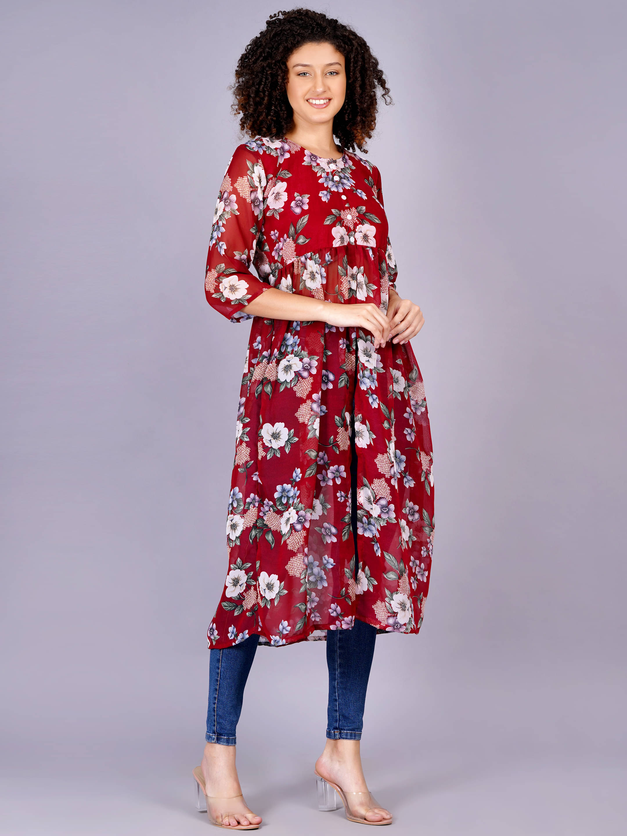 HIGHLIGHT FASHION EXPORT Women Georgette Printed Fit & Flare Dress ( Red ) HIGHLIGHT FASHION EXPORT Women Georgette Printed Fit & Flare Dress ( Red )