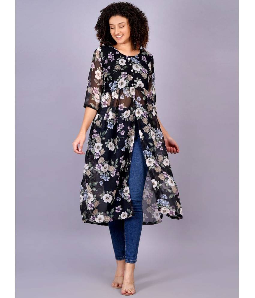 HIGHLIGHT FASHION EXPORT Women Georgette Printed Fit & Flare Dress ( Black ) HIGHLIGHT FASHION EXPORT Women Georgette Printed Fit & Flare Dress ( Black )