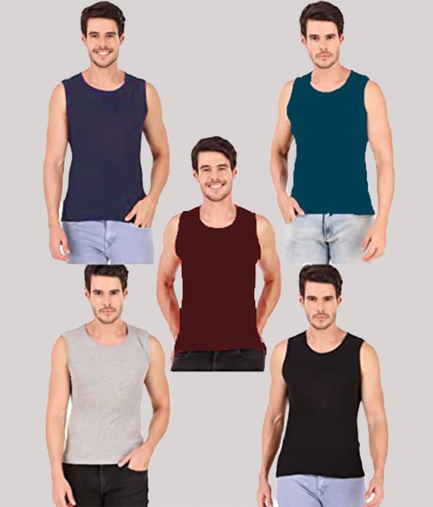 Hap Kings Pack of 5 Cotton Sleeveless vest For Men ( Multi ) - Nightwear & Loungewear | Buy online on ZillyBuy