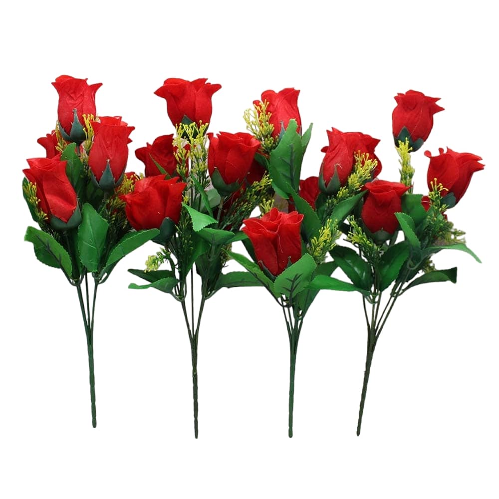 Hidooa - Red Rose Artificial Flowers Bunch ( Pack of 4 )
