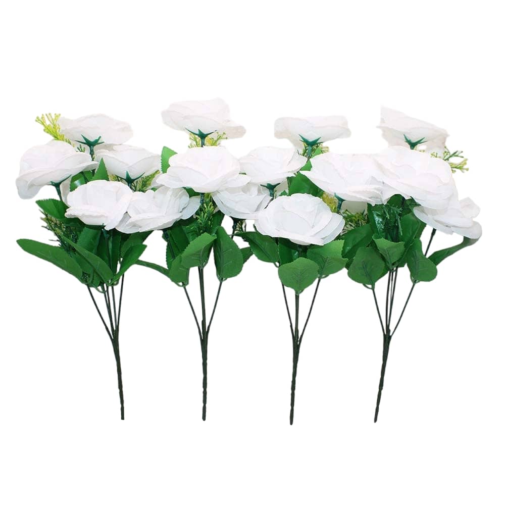Hidooa - White Rose Artificial Flowers Bunch ( Pack of 4 )
