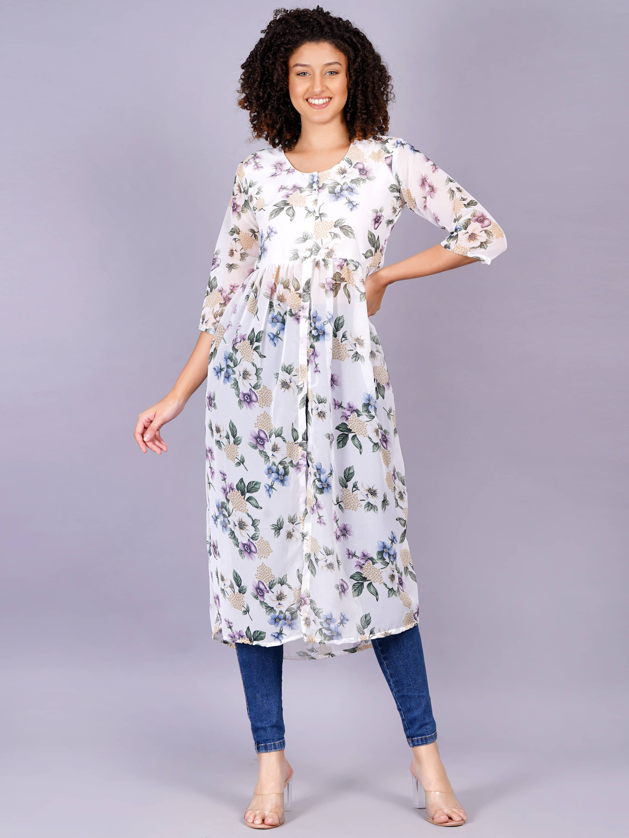 JC4U Women Georgette Printed Fit & Flare Dress ( White ) JC4U Women Georgette Printed Fit & Flare Dress ( White )