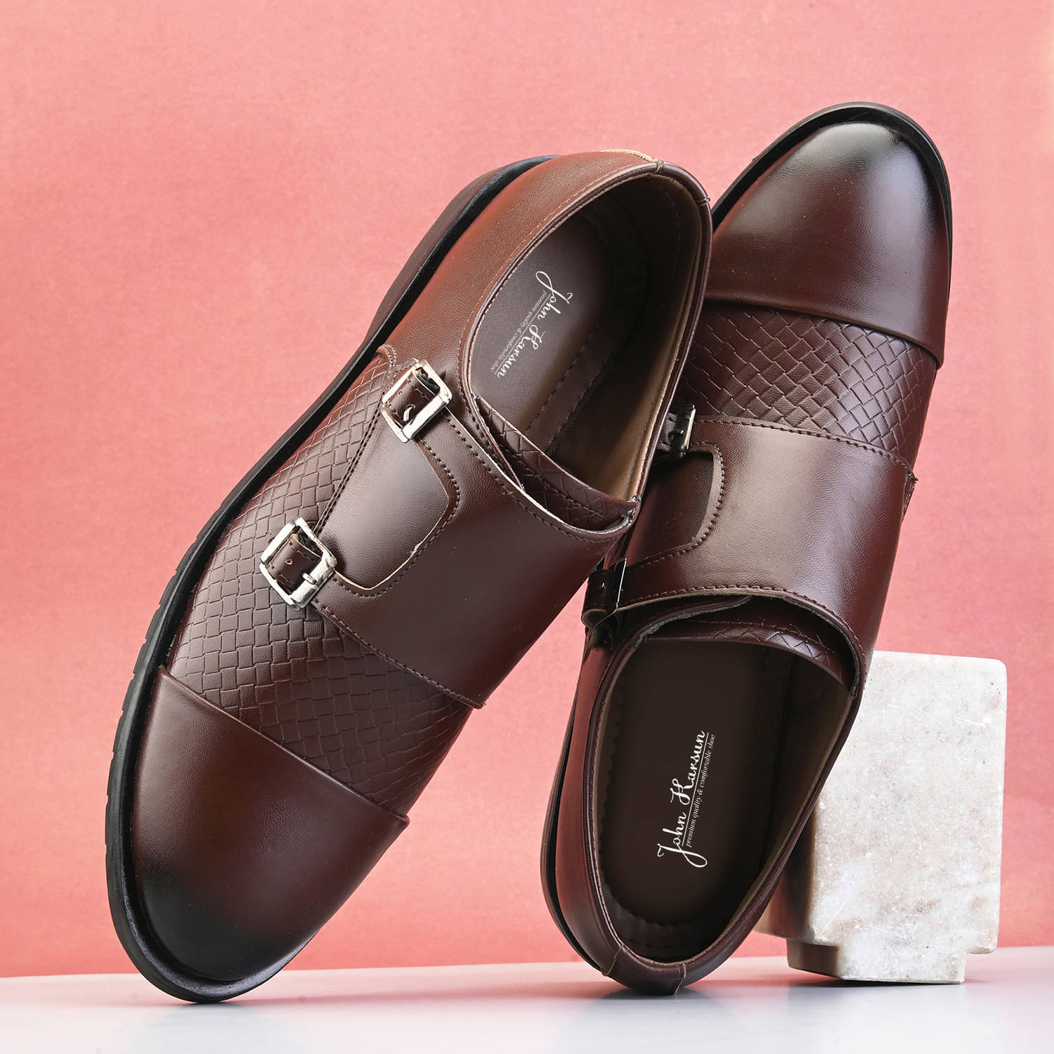     			John Karsun Brown Men's Monk Strap Formal Shoes