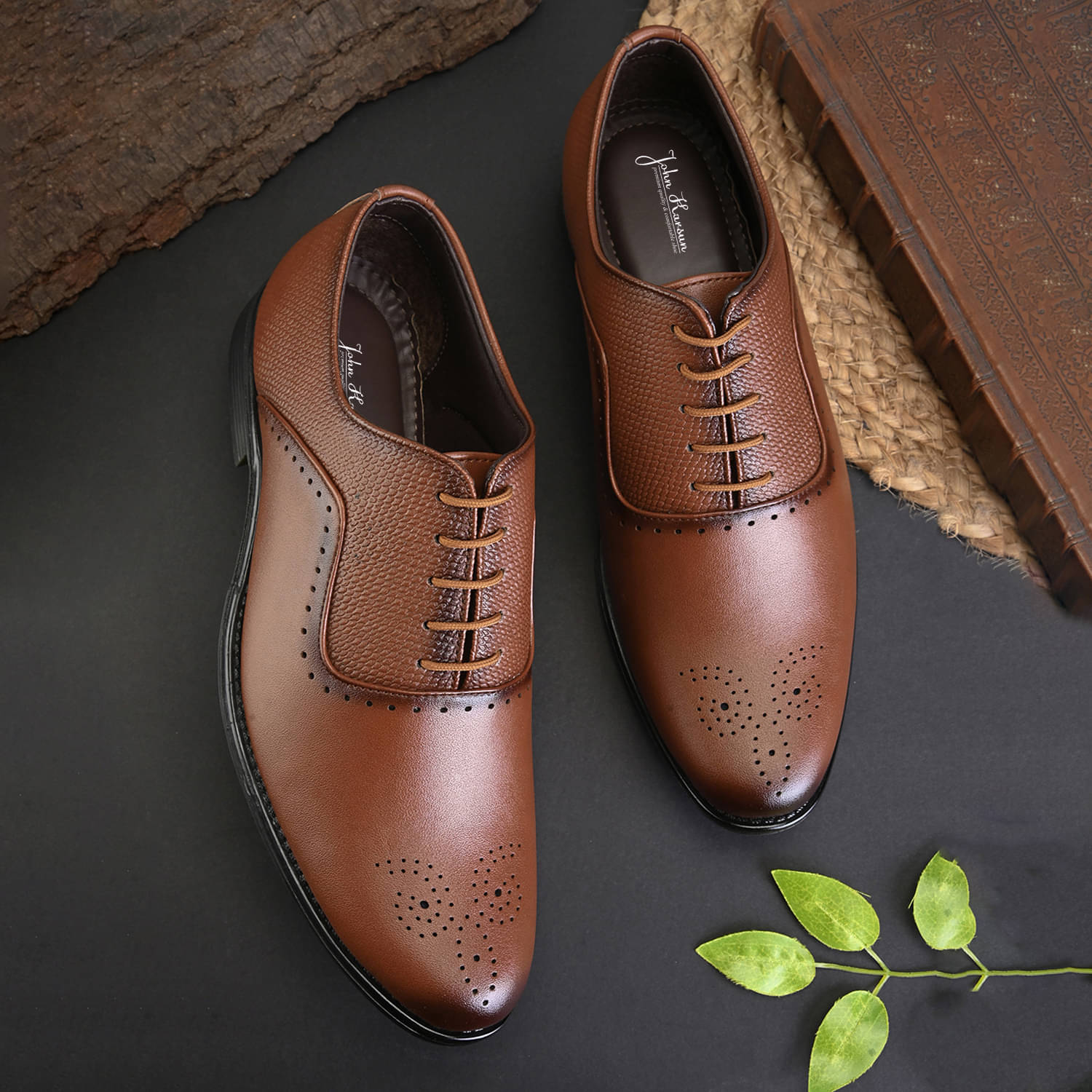     			John Karsun Tan Men's Brogue Formal Shoes