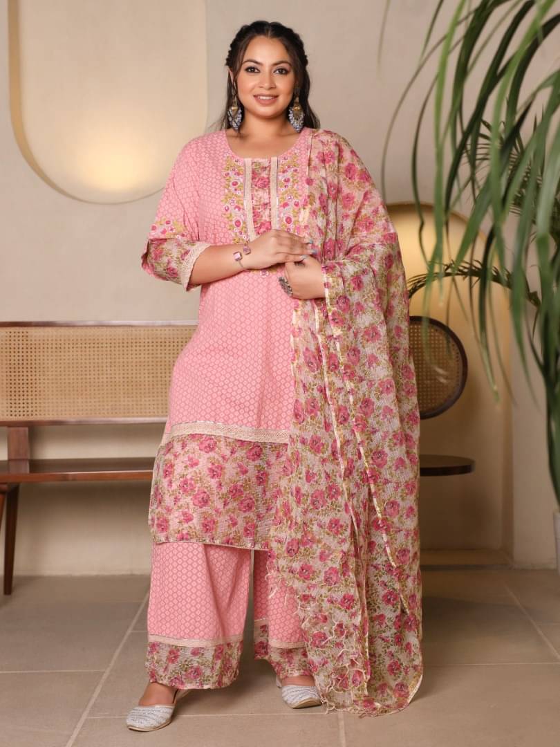 Juniper Cotton Printed Kurti With Palazzo Women's Stitched Salwar Suit - Peach ( Pack of 1 ) Juniper Cotton Printed Kurti With Palazzo Women's Stitched Salwar Suit - Peach ( Pack of 1 )