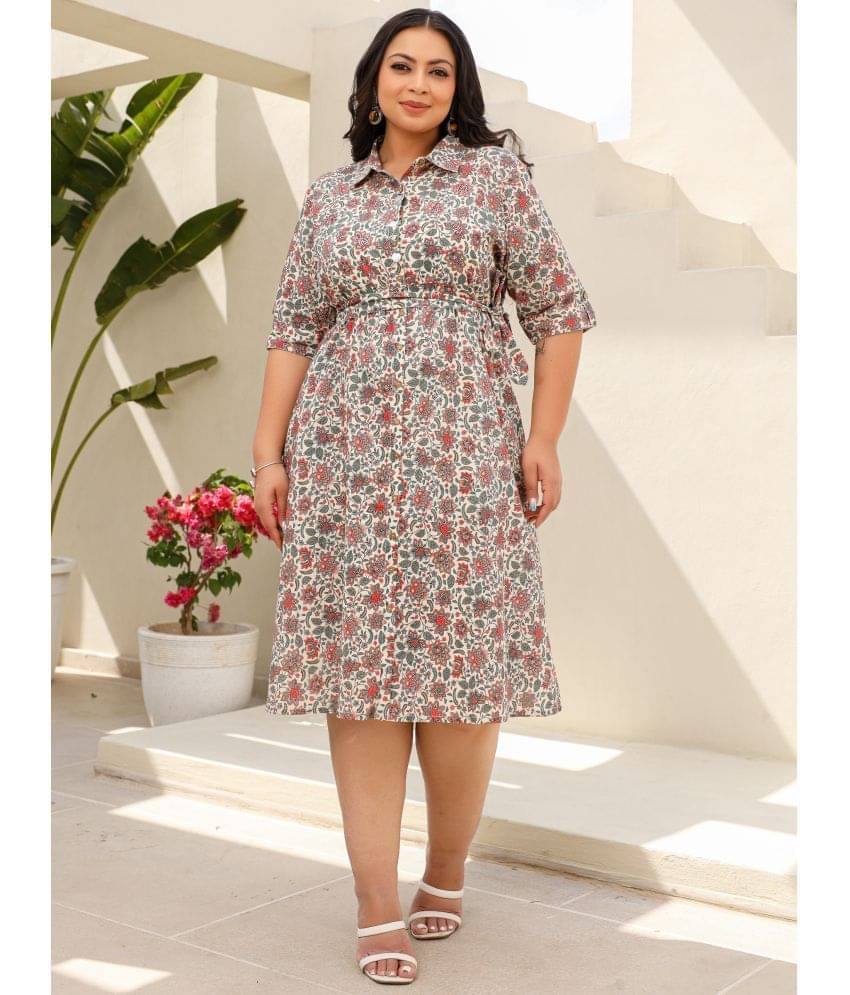 Juniper Cotton Printed Midi Women's Shirt Dress - Beige ( Pack of 1 ) Juniper Cotton Printed Midi Women's Shirt Dress - Beige ( Pack of 1 )