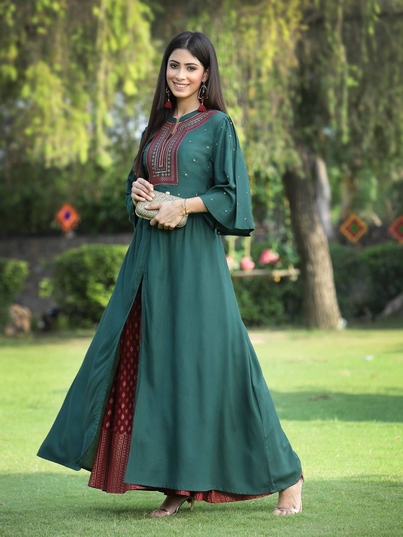Juniper Rayon Embroidered Kurti With Palazzo Women's Stitched Salwar Suit - Green ( Pack of 1 ) Juniper Rayon Embroidered Kurti With Palazzo Women's Stitched Salwar Suit - Green ( Pack of 1 )