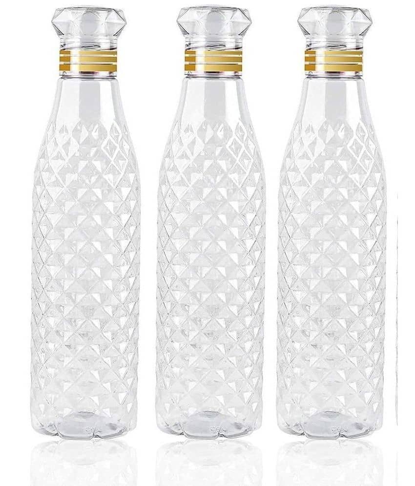 NCMART Diamond Water Bottle Transparent Polypropylene Fridge Water Bottle 1000 mL ( Set of 3 )