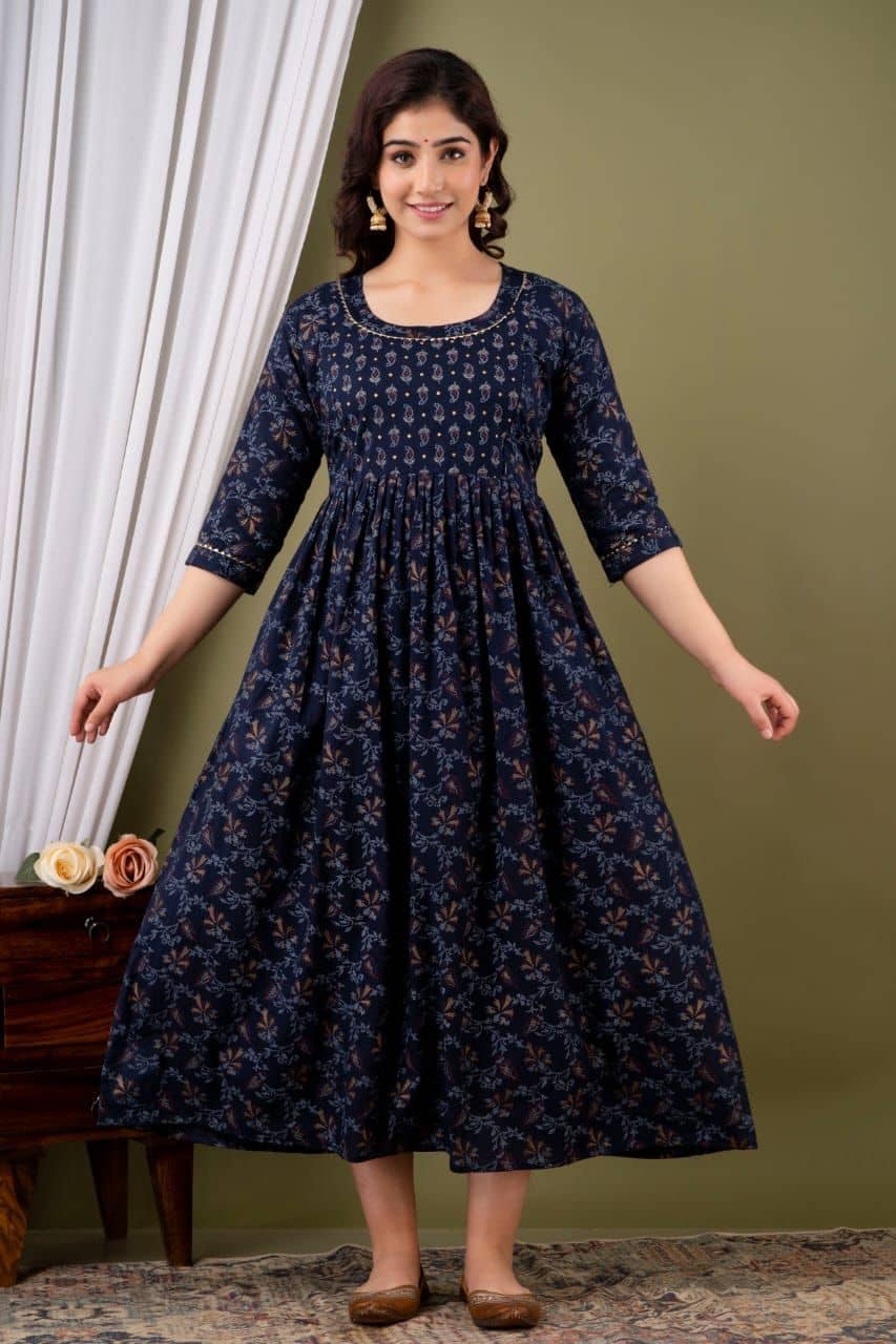 Nevisha Style Blue Cotton Maternity Kurta Single