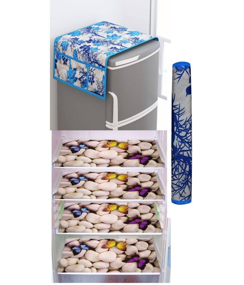 Shaphio Polyester Floral Fridge Mat & Cover ( 99 58 ) Pack of 6 - Blue Shaphio Polyester Floral Fridge Mat & Cover ( 99 58 ) Pack of 6 - Blue