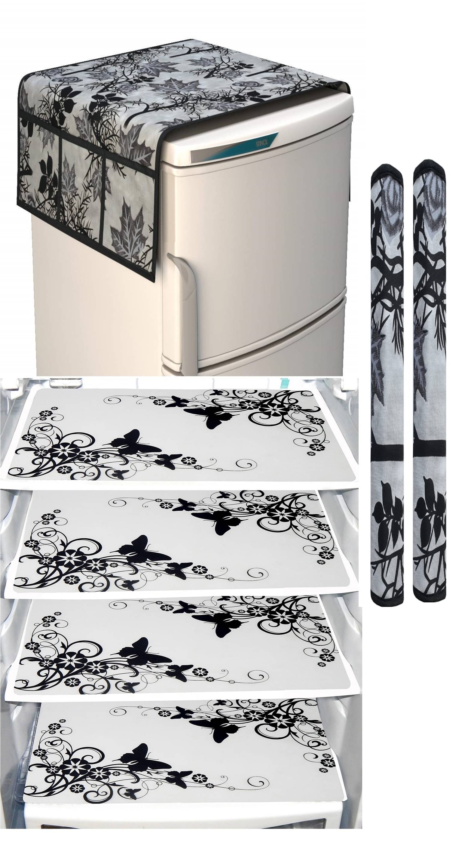 Shaphio Polyester Floral Fridge Mat & Cover ( 99 58 ) Pack of 7 - Black Shaphio Polyester Floral Fridge Mat & Cover ( 99 58 ) Pack of 7 - Black