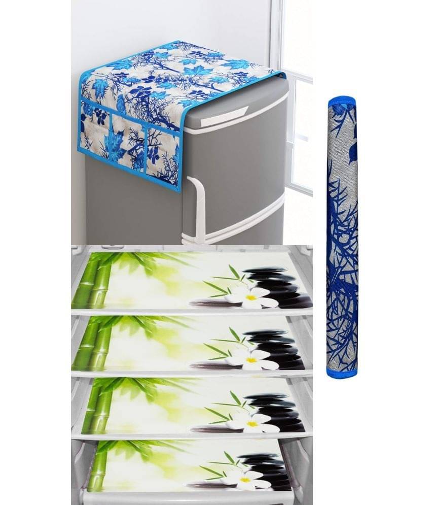 Shaphio Polyester Floral Fridge Mat & Cover ( 99 58 ) Pack of 6 - Blue Shaphio Polyester Floral Fridge Mat & Cover ( 99 58 ) Pack of 6 - Blue