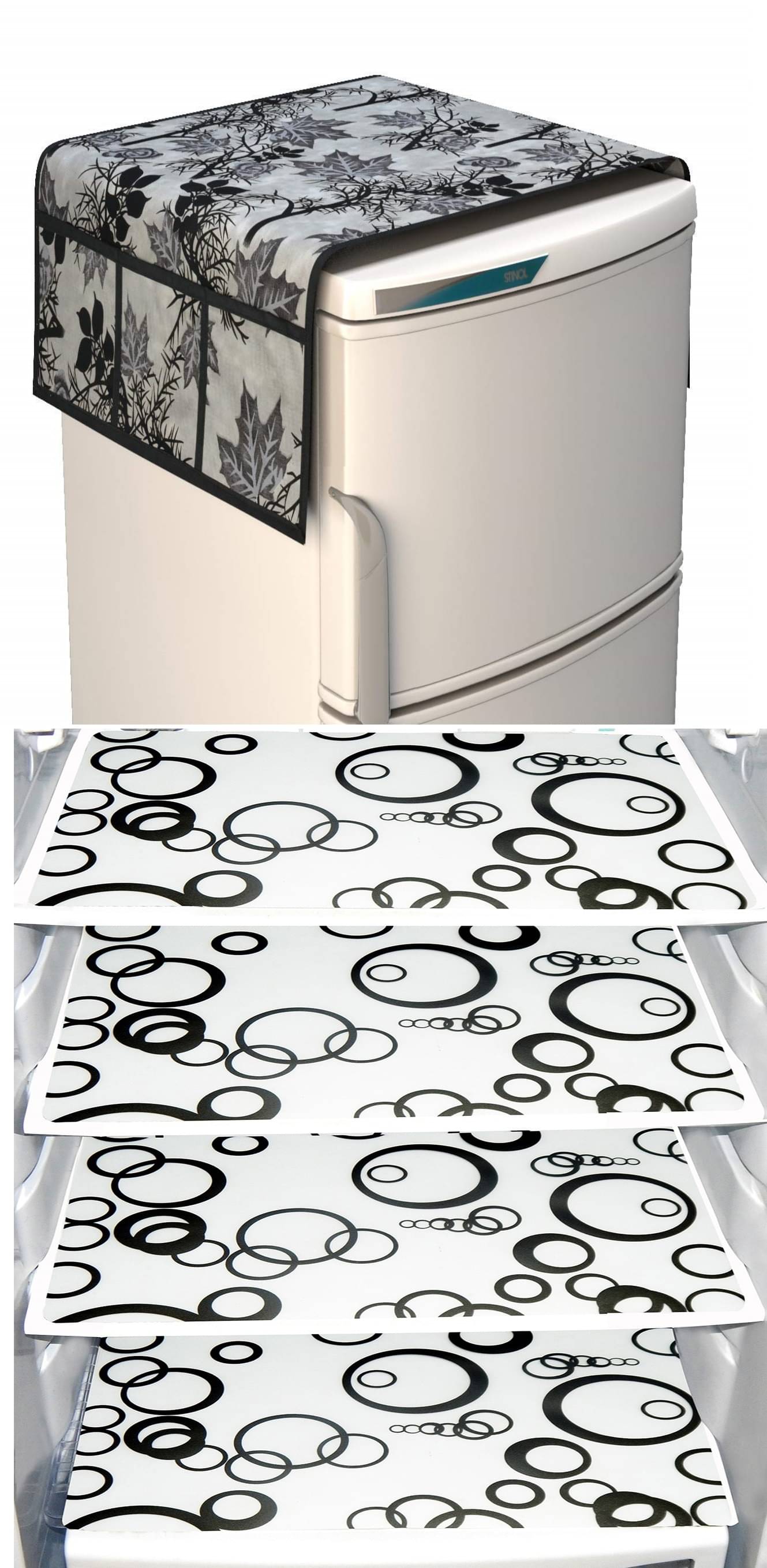 Shaphio Polyester Floral Fridge Mat & Cover ( 99 58 ) Pack of 5 - Black Shaphio Polyester Floral Fridge Mat & Cover ( 99 58 ) Pack of 5 - Black
