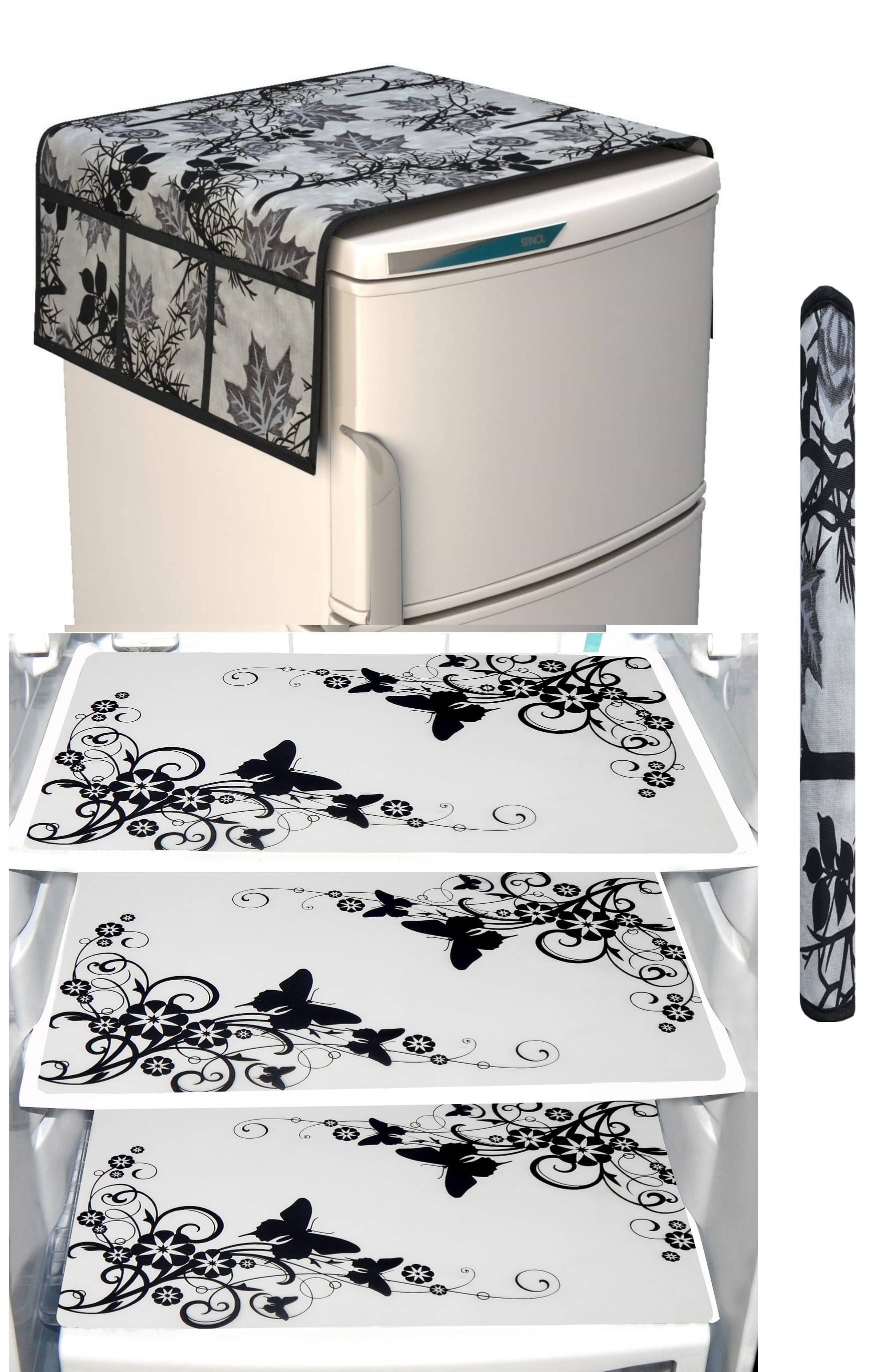 Shaphio Polyester Floral Fridge Mat & Cover ( 99 58 ) Pack of 5 - Black Shaphio Polyester Floral Fridge Mat & Cover ( 99 58 ) Pack of 5 - Black