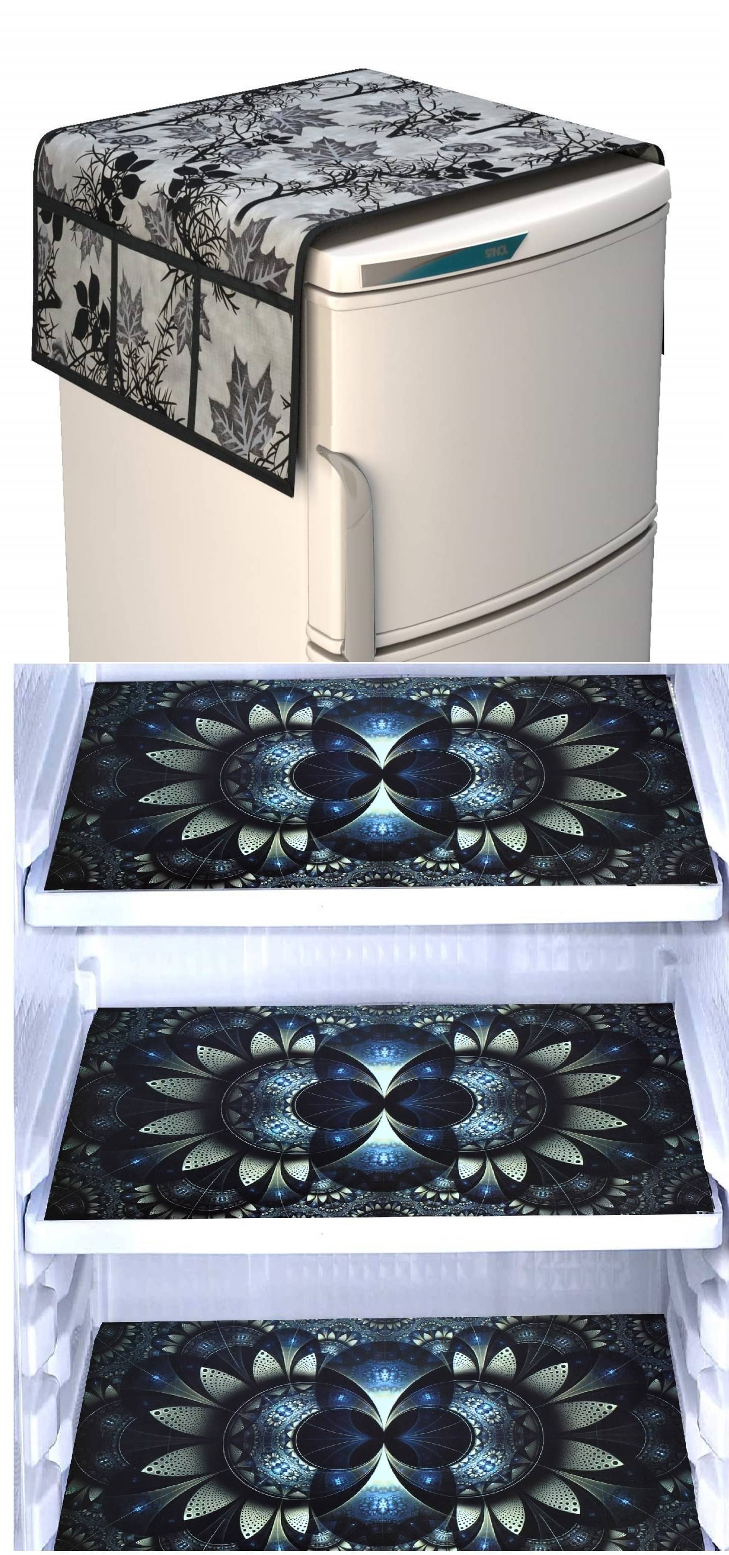     			Shaphio Polyester Nature Fridge Mat & Cover ( 99 58 ) Pack of 4 - Black