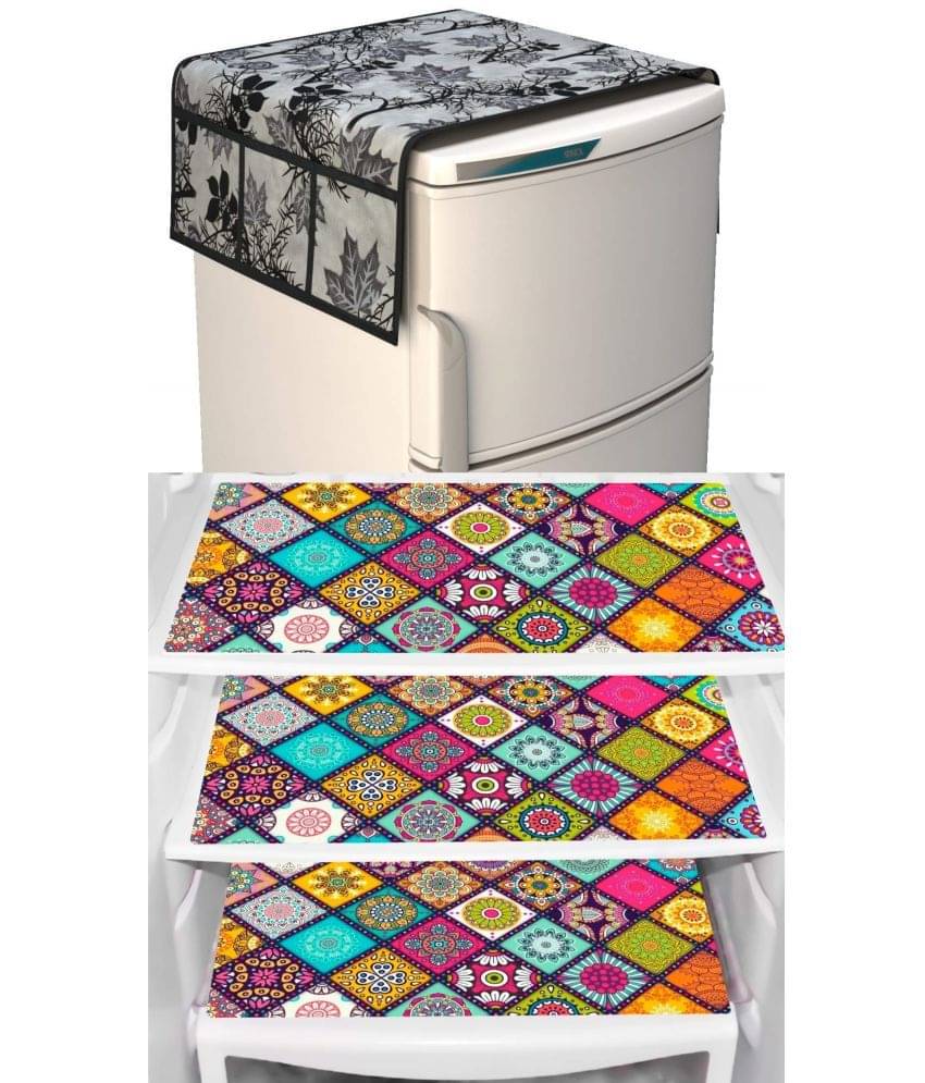 Shaphio Polyester Nature Fridge Mat & Cover ( 99 58 ) Pack of 4 - Black Shaphio Polyester Nature Fridge Mat & Cover ( 99 58 ) Pack of 4 - Black