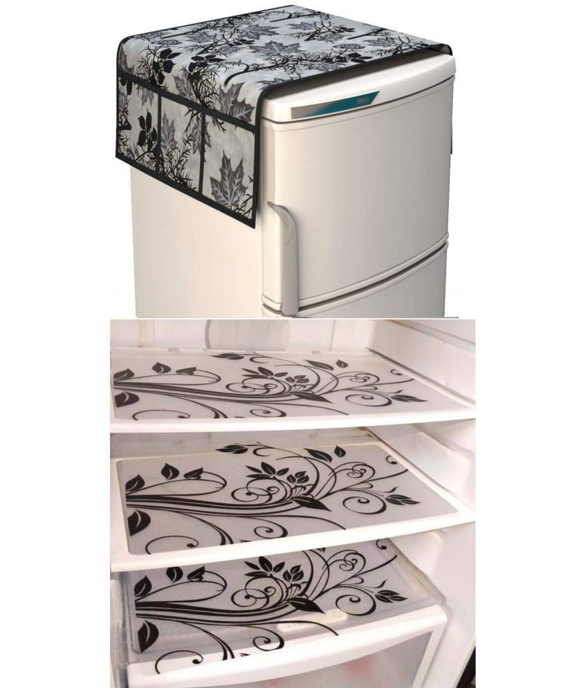    			Shaphio Polyester Nature Fridge Mat & Cover ( 99 58 ) Pack of 4 - Black
