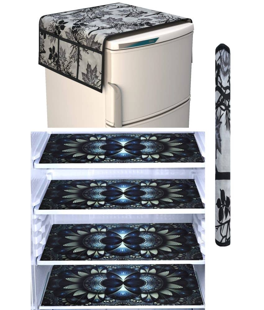 Shaphio Polyester Nature Fridge Mat & Cover ( 99 58 ) Pack of 6 - Black