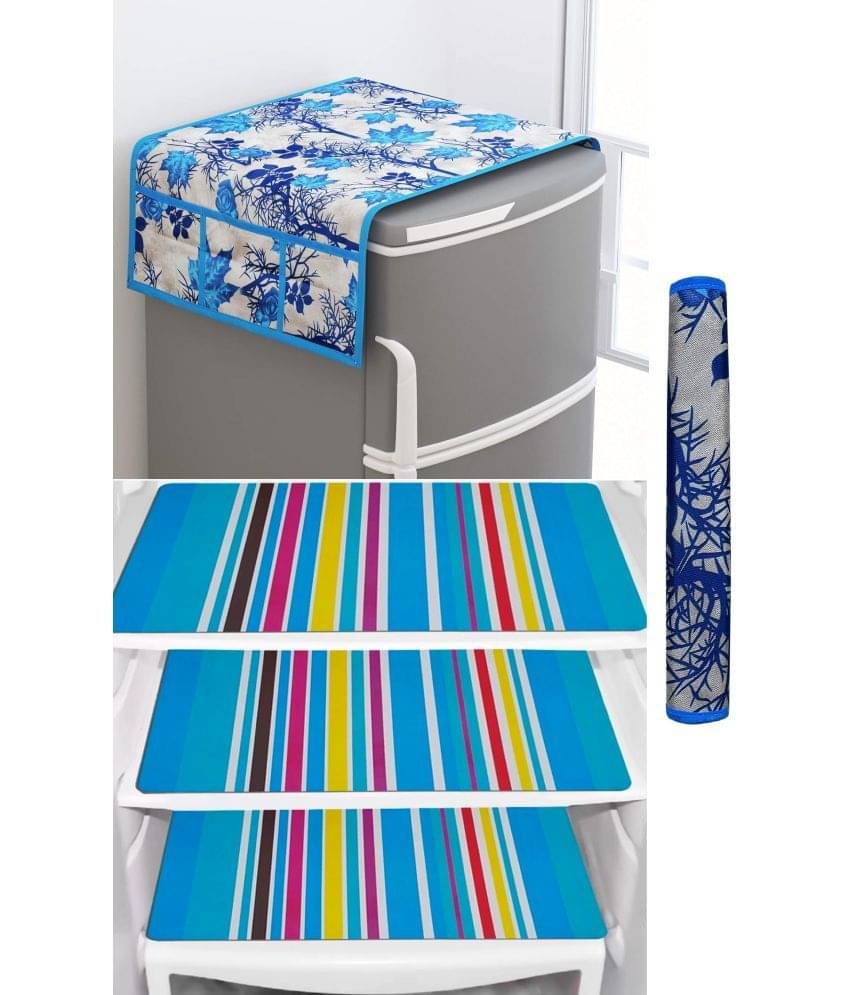     			Shaphio Polyester Nature Fridge Mat & Cover ( 99 58 ) Pack of 5 - Blue