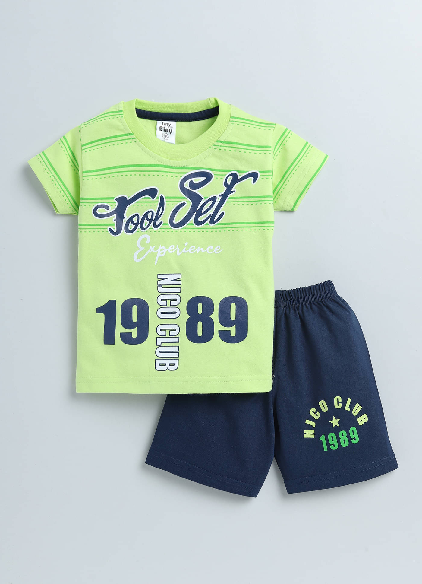     			TINY BINY Pack of 1 Boys Cotton T-Shirt & Shorts Set ( Lime Green )