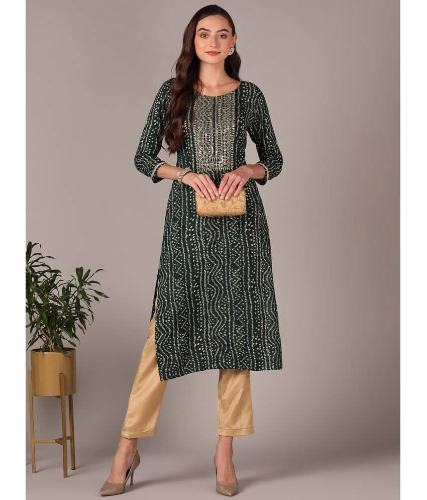Vaamsi Cotton Blend Embroidered Straight Women's Kurti - Green ( Pack of 1 ) - Kurtis, Tunics | Buy online on ZillyBuy