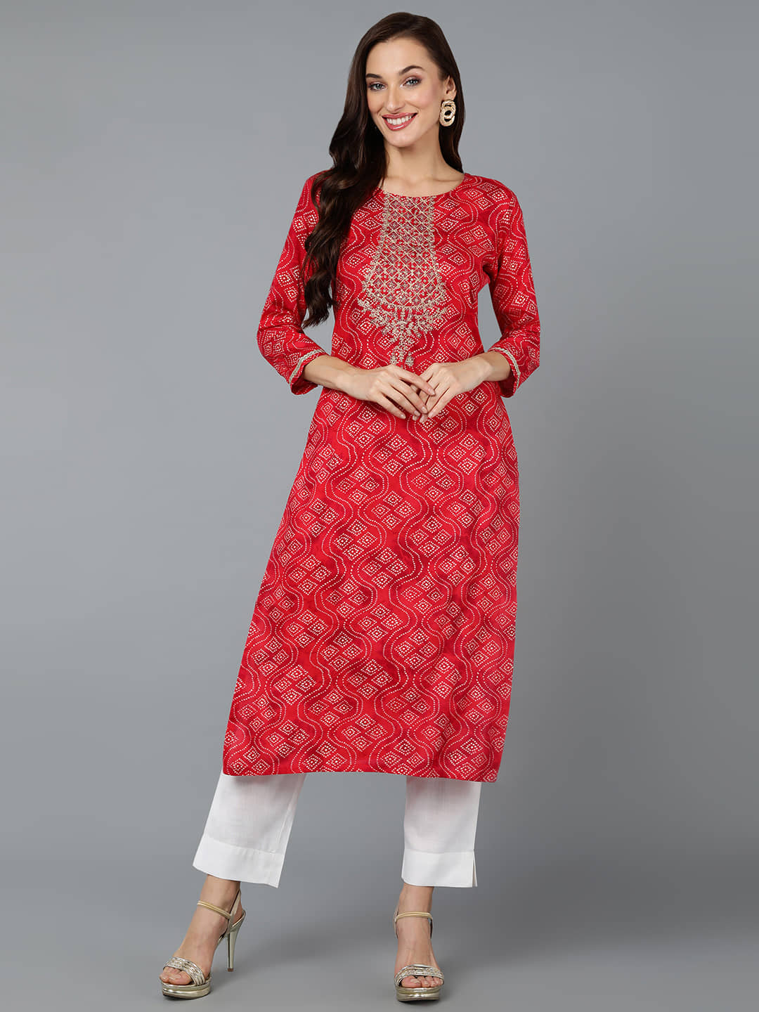 Vaamsi Cotton Blend Embroidered Straight Women's Kurti - Red ( Pack of 1 ) - Kurtis, Tunics | Buy online on ZillyBuy
