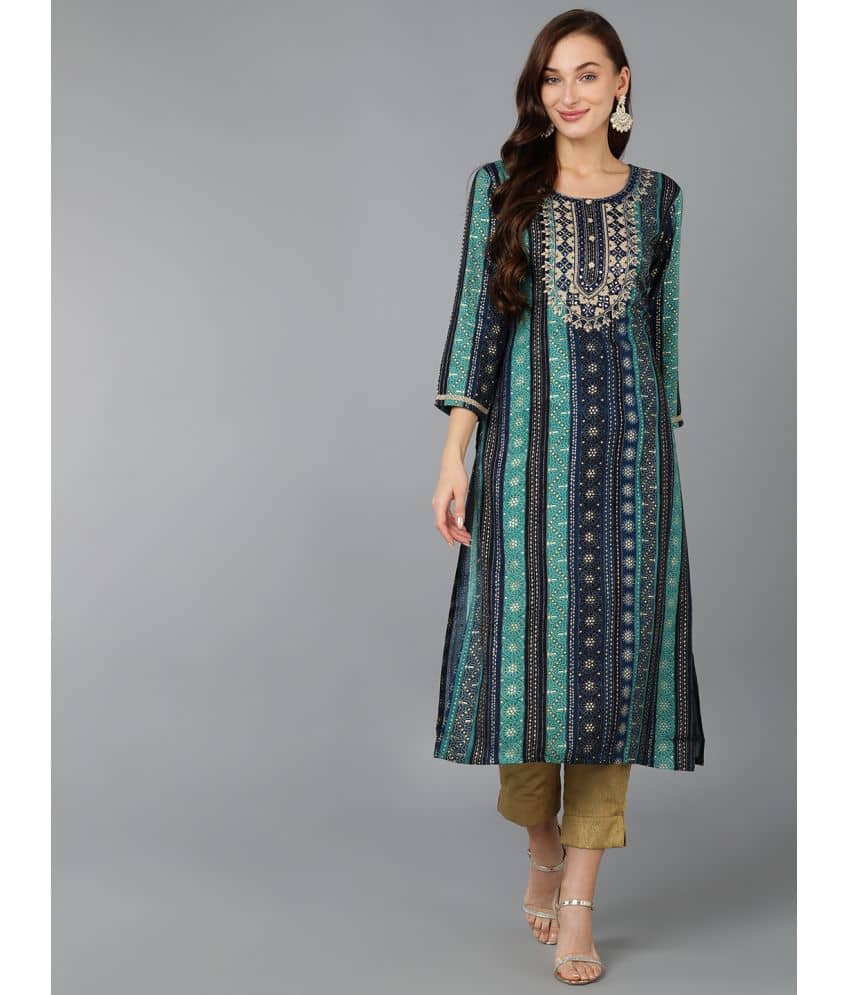 Vaamsi Cotton Blend Embroidered Straight Women's Kurti - Navy Blue ( Pack of 1 ) - Kurtis, Tunics | Buy online on ZillyBuy