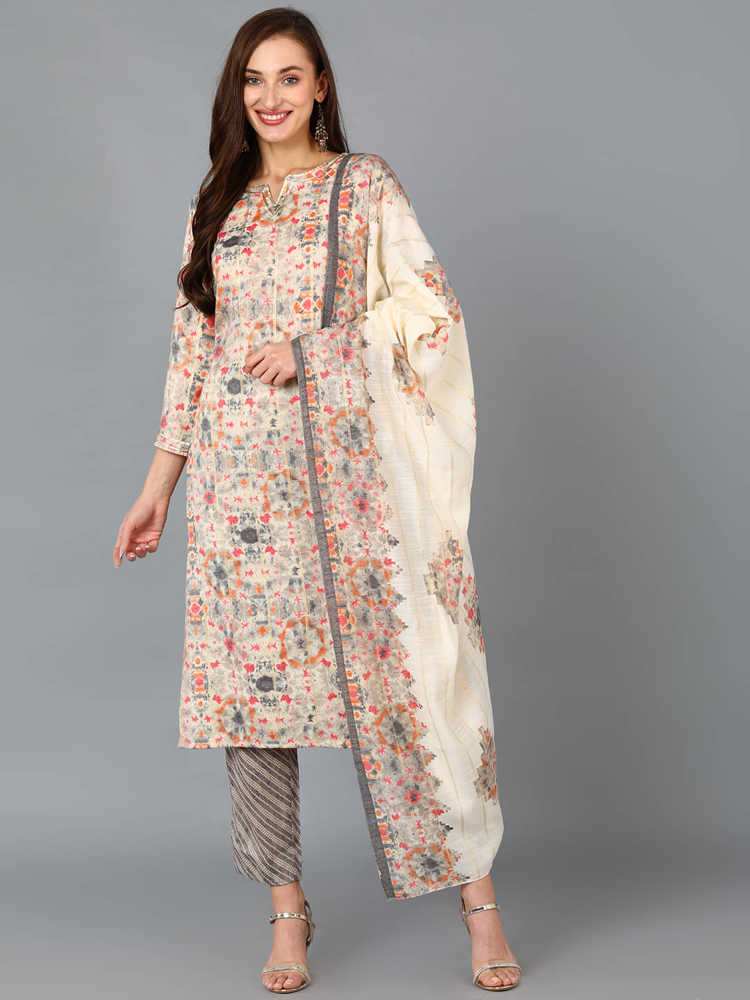Vaamsi Cotton Blend Printed Kurti With Pants Women's Stitched Salwar Suit - Beige ( Pack of 1 ) Vaamsi Cotton Blend Printed Kurti With Pants Women's Stitched Salwar Suit - Beige ( Pack of 1 )
