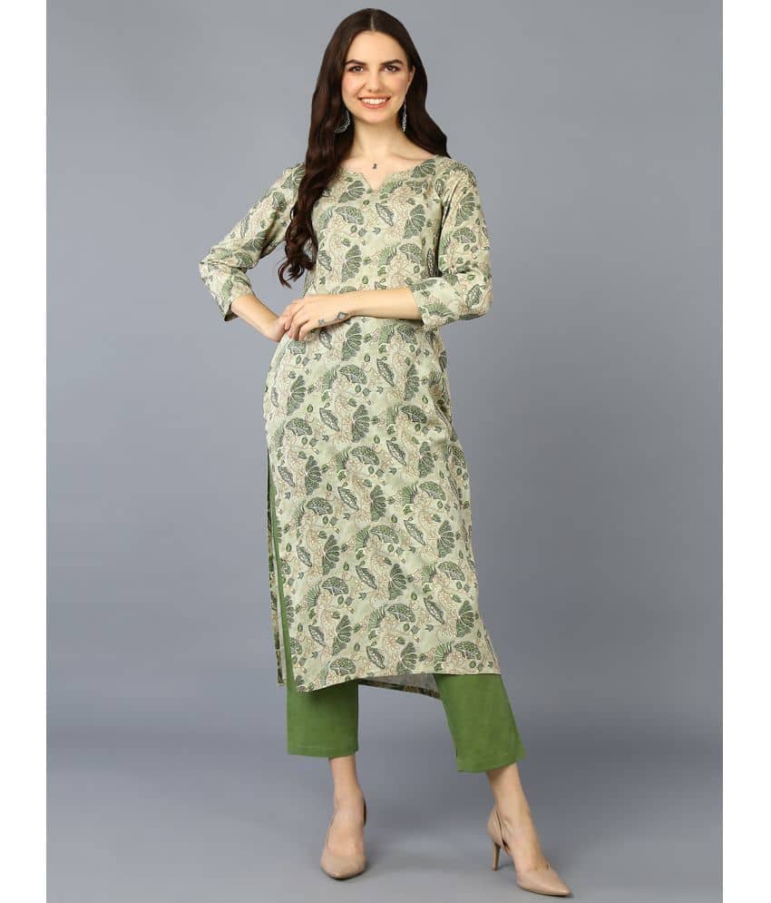 Vaamsi Cotton Blend Printed Straight Women's Kurti - Green ( Pack of 1 ) - Kurtis, Tunics | Buy online on ZillyBuy