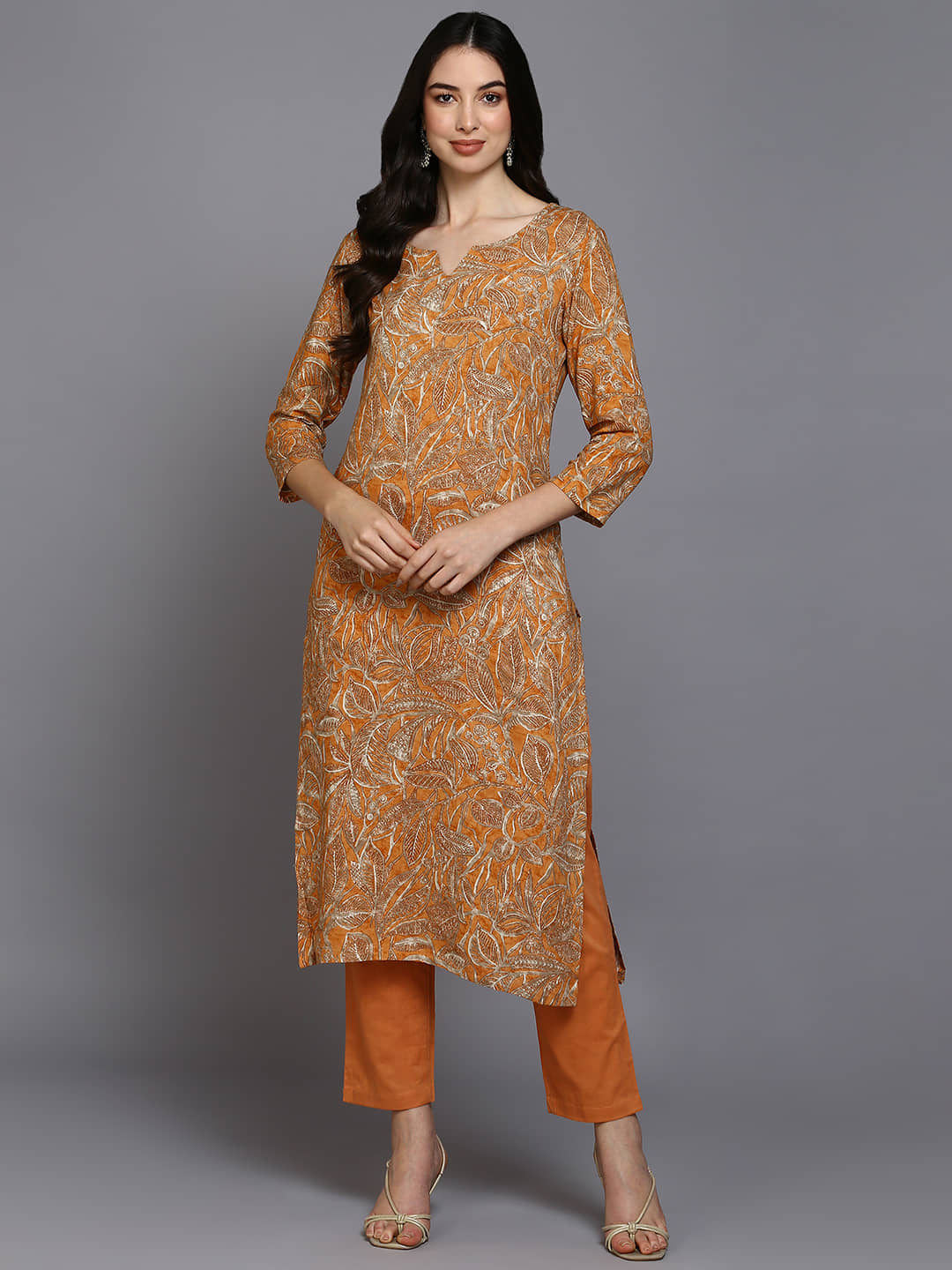 Vaamsi Cotton Blend Printed Straight Women's Kurti - Orange ( Pack of 1 ) - Kurtis, Tunics | Buy online on ZillyBuy