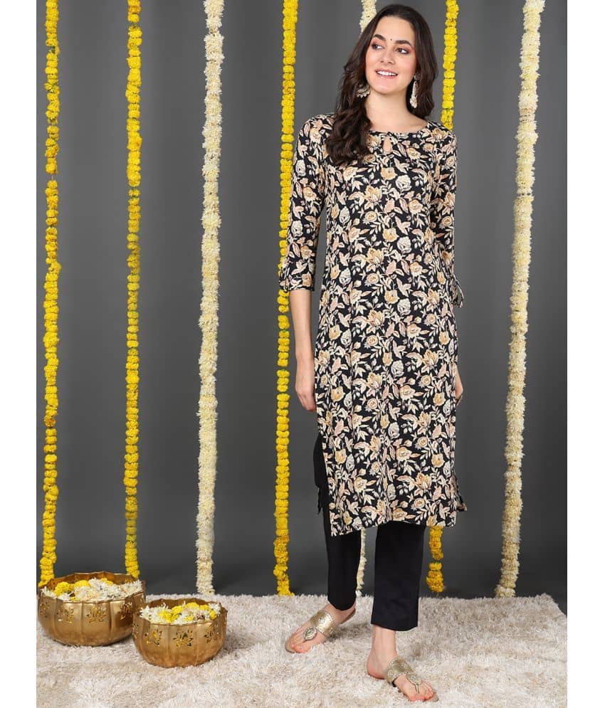 Vaamsi Cotton Blend Printed Straight Women's Kurti - Black ( Pack of 1 ) - Kurtis, Tunics | Buy online on ZillyBuy