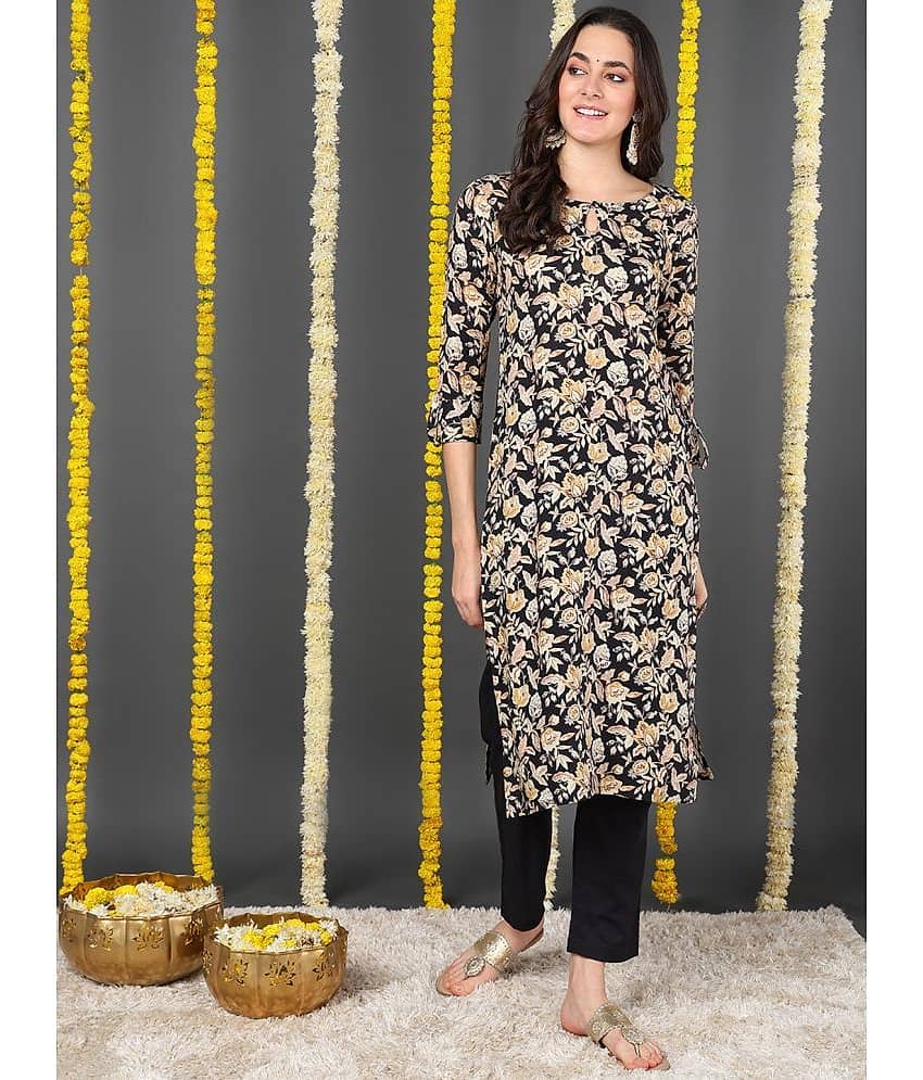 Vaamsi Cotton Blend Printed Straight Women's Kurti - Black ( Pack of 1 ) - Kurtis, Tunics | Buy online on ZillyBuy
