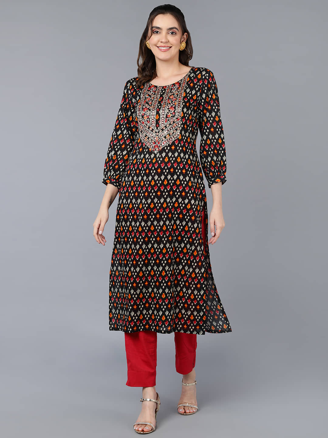 Vaamsi Rayon Embroidered Straight Women's Kurti - Black ( Pack of 1 ) - Kurtis, Tunics | Buy online on ZillyBuy
