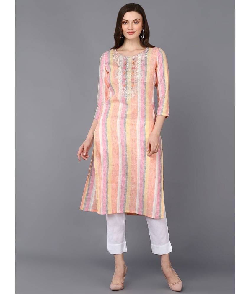 Vaamsi Cotton Embroidered Straight Women's Kurti - Coral ( Pack of 1 ) Vaamsi Cotton Embroidered Straight Women's Kurti - Coral ( Pack of 1 )