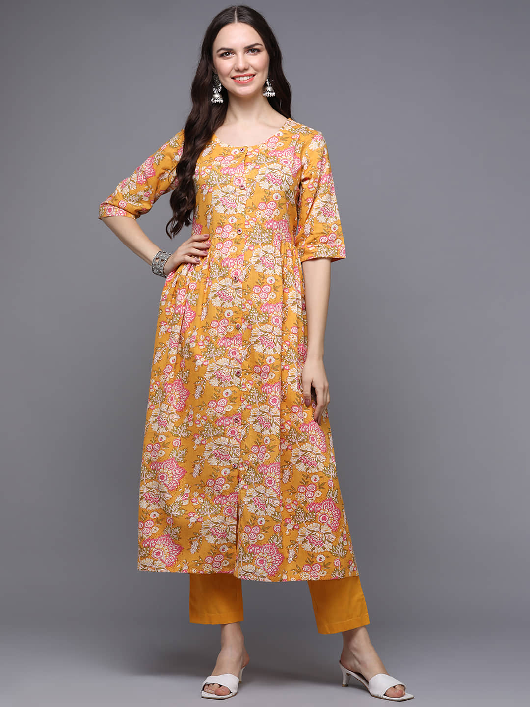 Vaamsi Cotton Printed A-line Women's Kurti - Yellow ( Pack of 1 ) - Kurtis, Tunics | Buy online on ZillyBuy