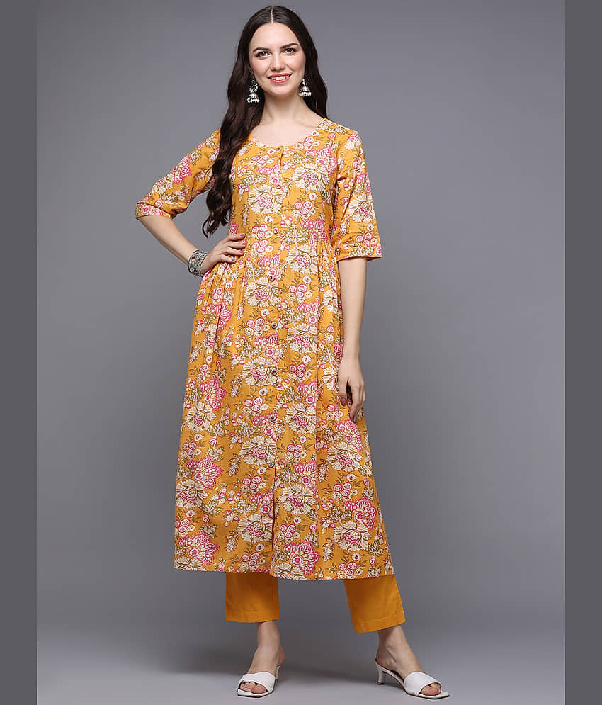 Vaamsi Cotton Printed A-line Women's Kurti - Yellow ( Pack of 1 ) - Kurtis, Tunics | Buy online on ZillyBuy