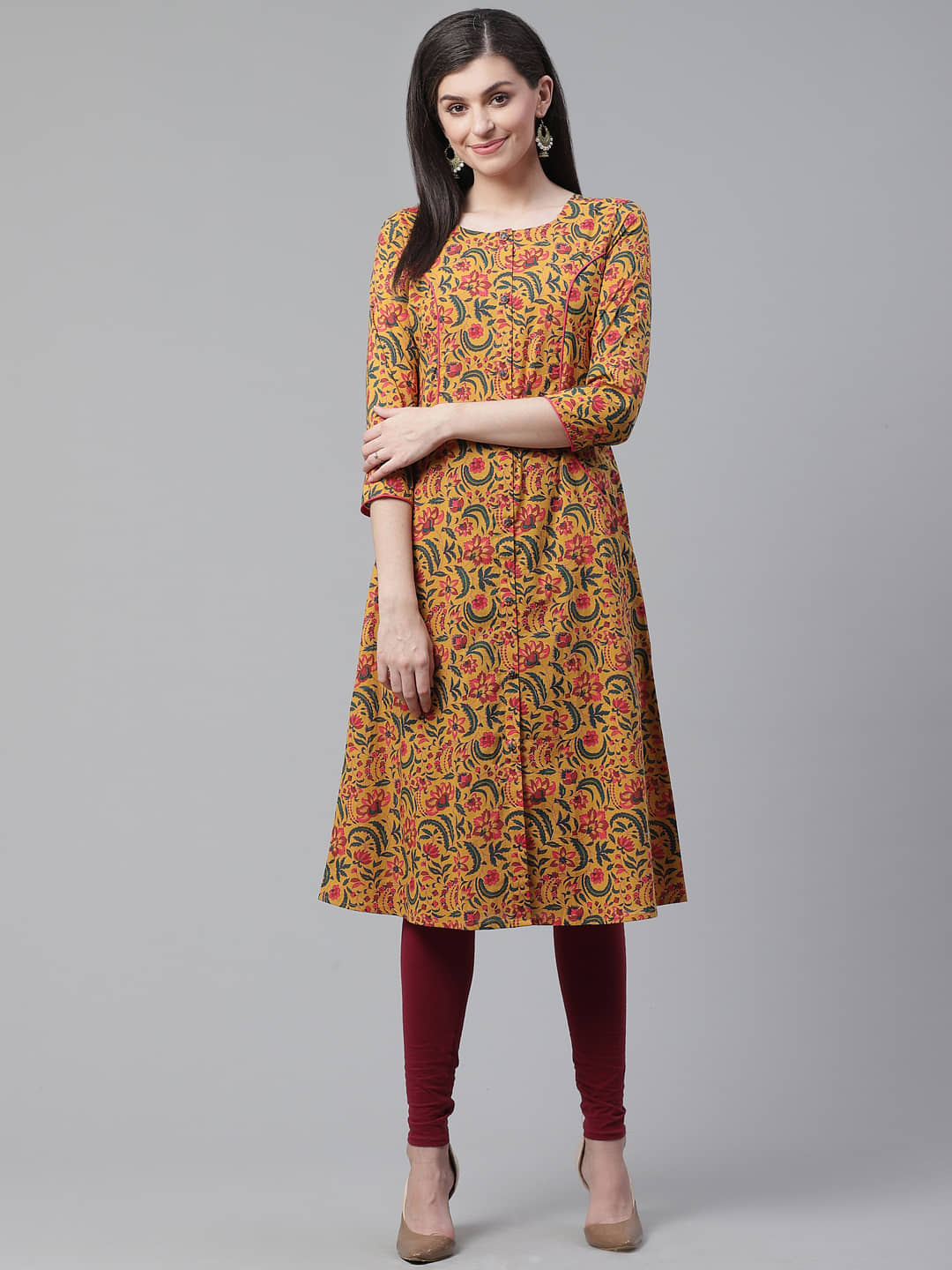 Vaamsi Cotton Printed A-line Women's Kurti - Mustard ( Pack of 1 ) - Kurtis, Tunics | Buy online on ZillyBuy