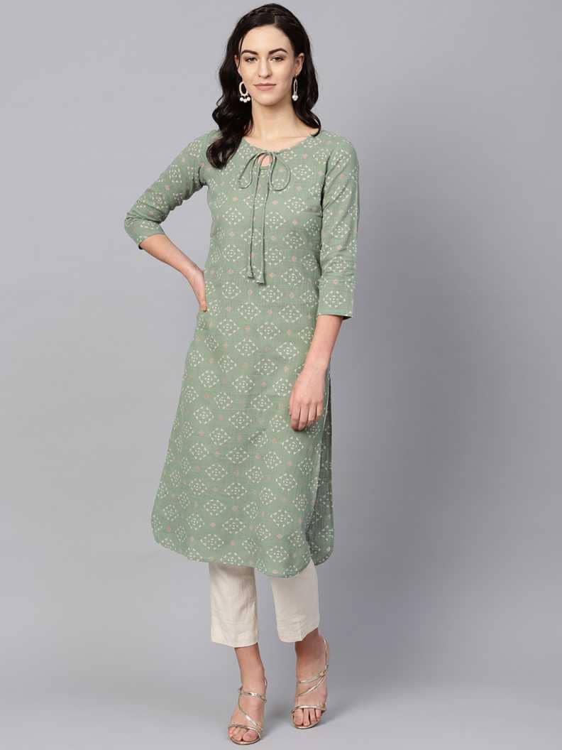 Vaamsi Cotton Printed Straight Women's Kurti - Green ( Pack of 1 ) - Kurtis, Tunics | Buy online on ZillyBuy
