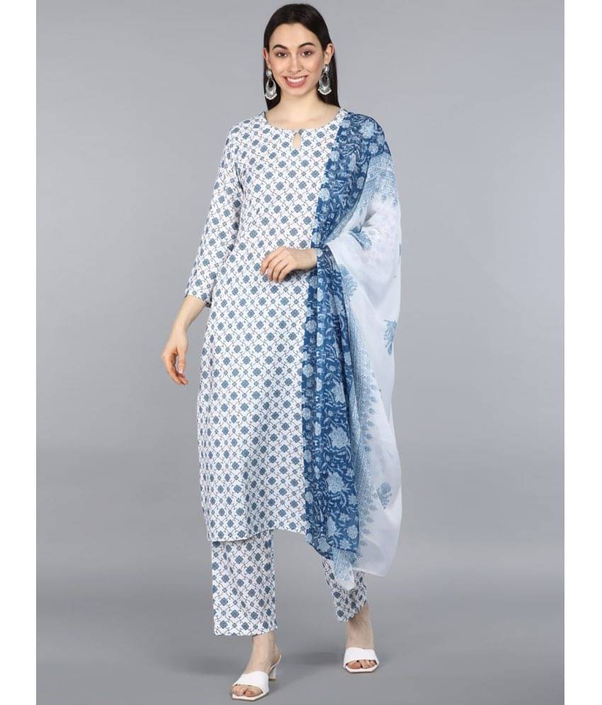     			Vaamsi Polyester Printed Kurti With Pants Women's Stitched Salwar Suit - White ( Pack of 1 )