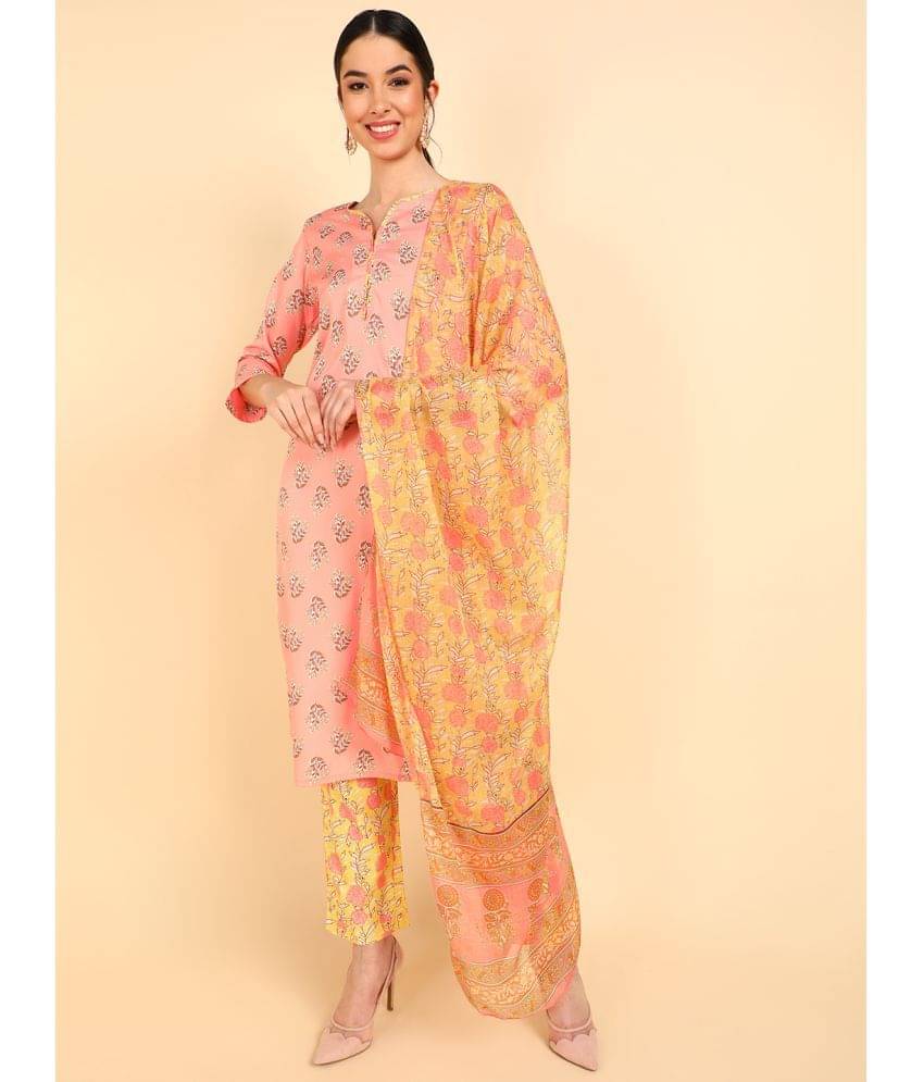 Vaamsi Polyester Printed Kurti With Pants Women's Stitched Salwar Suit - Peach ( Pack of 1 ) Vaamsi Polyester Printed Kurti With Pants Women's Stitched Salwar Suit - Peach ( Pack of 1 )