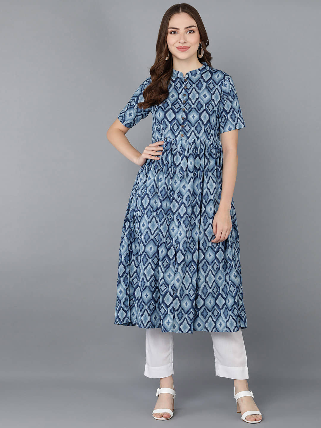 Vaamsi Rayon Printed A-line Women's Kurti - Blue ( Pack of 1 ) - Kurtis, Tunics | Buy online on ZillyBuy