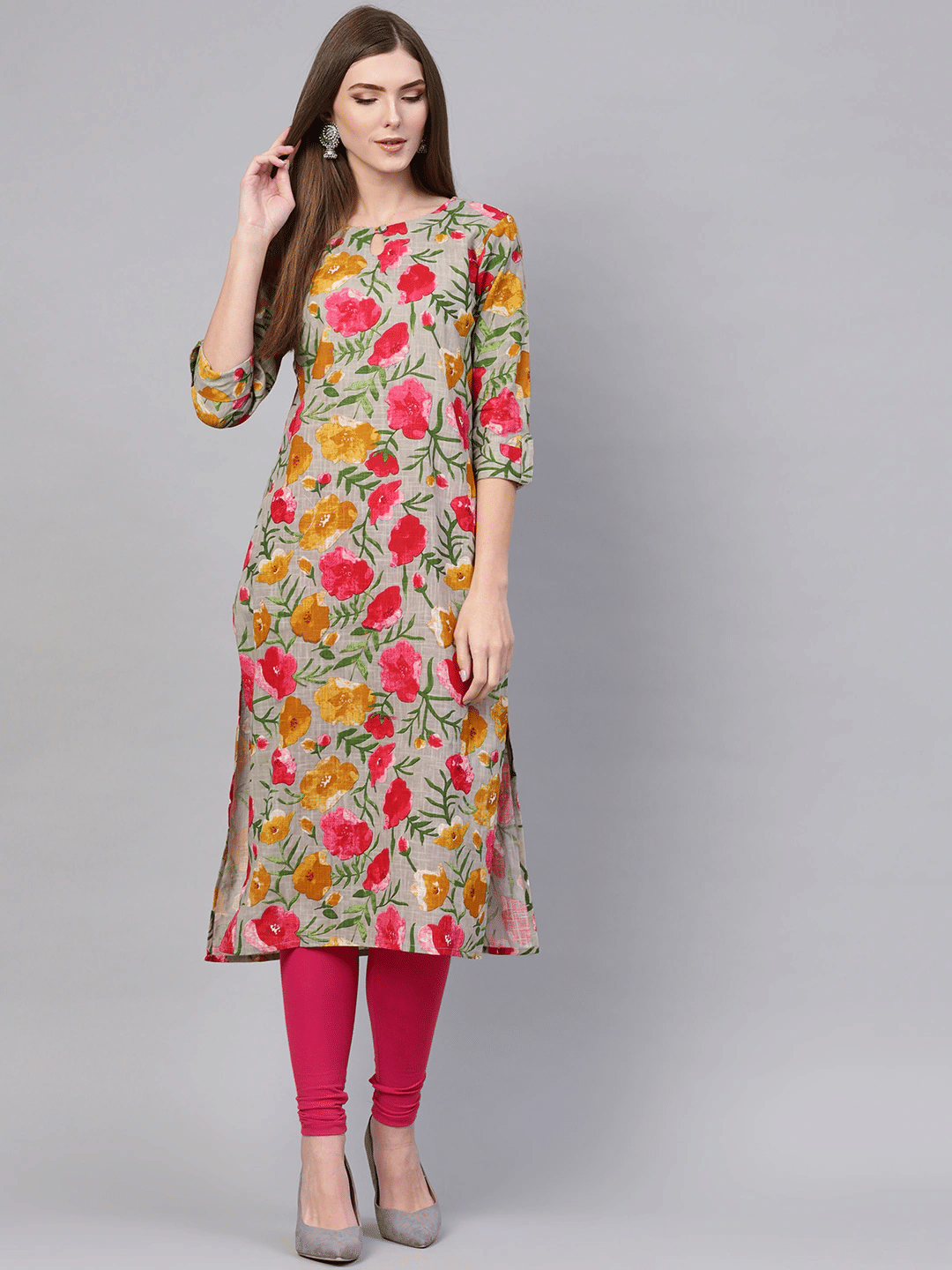 Vaamsi Rayon Printed Straight Women's Kurti - Grey ( Pack of 1 ) - Kurtis, Tunics | Buy online on ZillyBuy