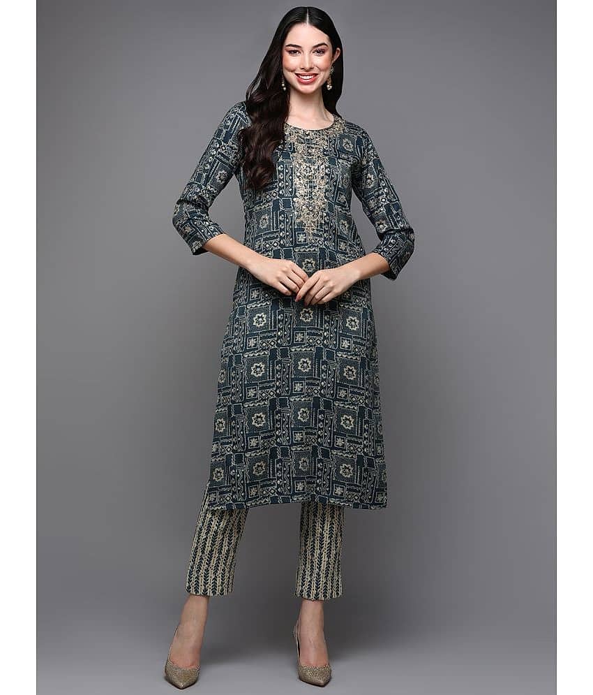 Vaamsi Silk Blend Embroidered Straight Women's Kurti - Blue ( Pack of 1 ) - Kurtis, Tunics | Buy online on ZillyBuy