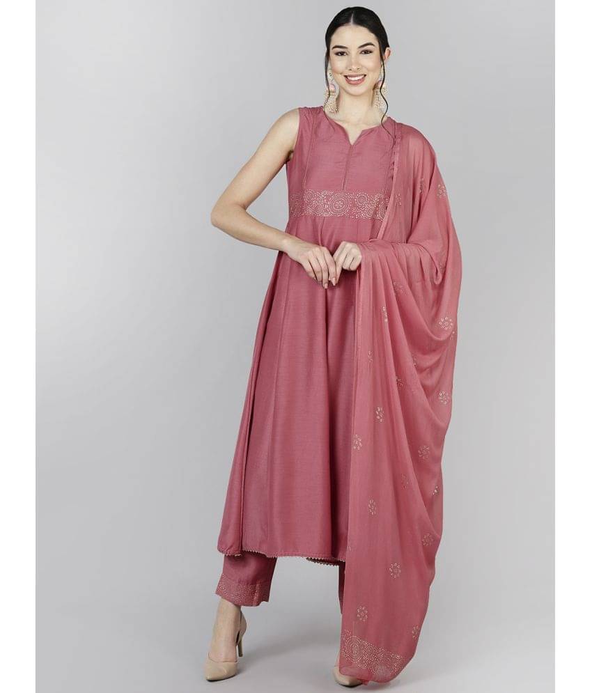 Vaamsi Silk Blend Solid Kurti With Pants Women's Stitched Salwar Suit - Peach ( Pack of 1 ) Vaamsi Silk Blend Solid Kurti With Pants Women's Stitched Salwar Suit - Peach ( Pack of 1 )