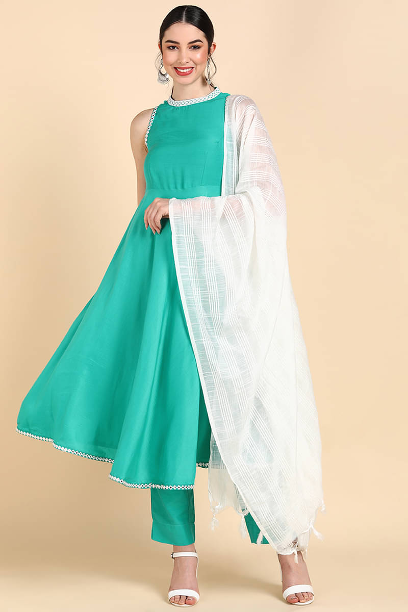     			Vaamsi Silk Blend Solid Kurti With Pants Women's Stitched Salwar Suit - Sea Green ( Pack of 1 )