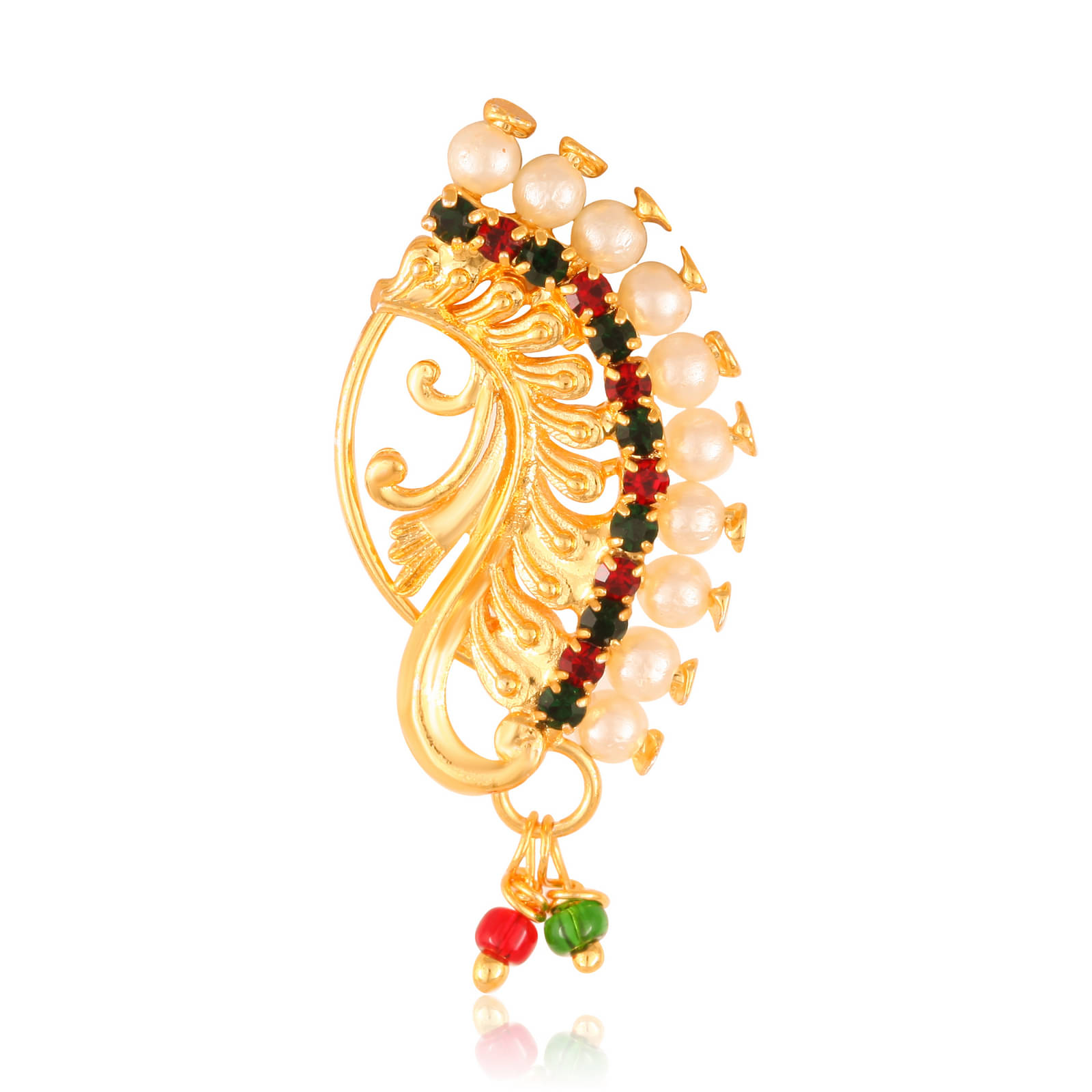 Vivastri Premium Nath Collection Nosepin With Beautiful & Luxurious Pearl Studded Maharashtraian Multi Coloured Nath For Women & Girls-VIVA1144NTH-Press-Multi Vivastri Premium Nath Collection Nosepin With Beautiful & Luxurious Pearl Studded Maharashtraian Multi Coloured Nath For Women & Girls-VIVA1144NTH-Press-Multi
