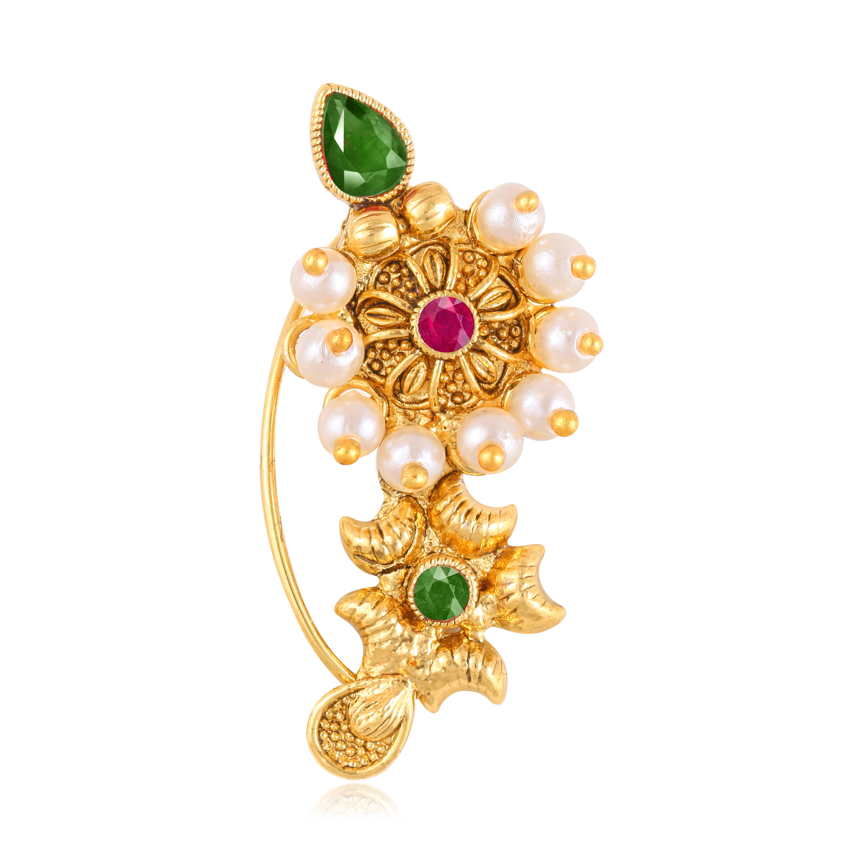     			Vivastri Premium Nath Collection Nosepin With Beautiful & Luxurious Pearl Studded Maharashtraian Multi Coloured Nath For Women & Girls-VIVA1139NTH-Press-Multi