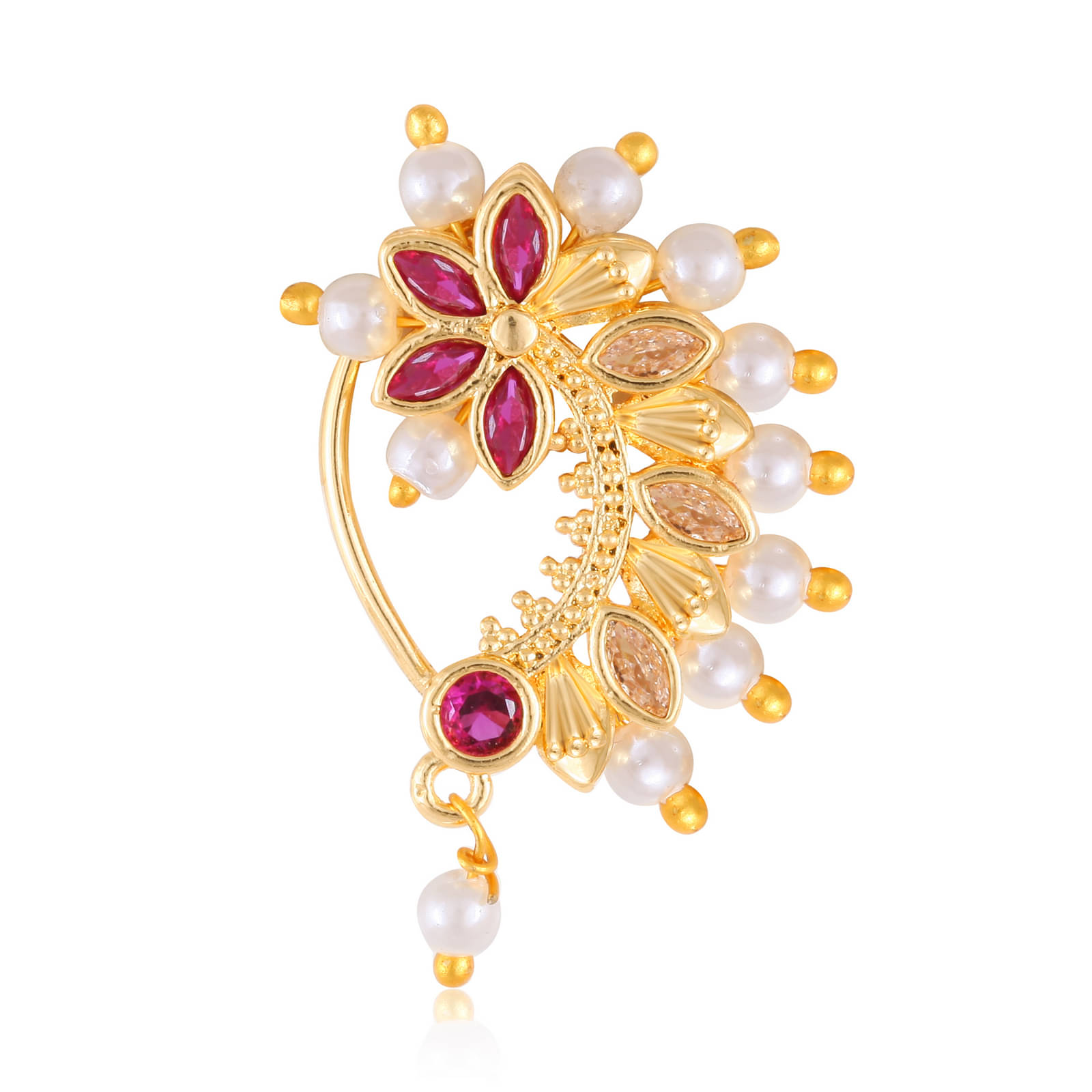     			Vivastri Premium Nath Collection Nosepin With Beautiful & Luxurious Pearl Studded Maharashtraian Multi Coloured Nath For Women & Girls-VIVA1145NTH-Press-Multi