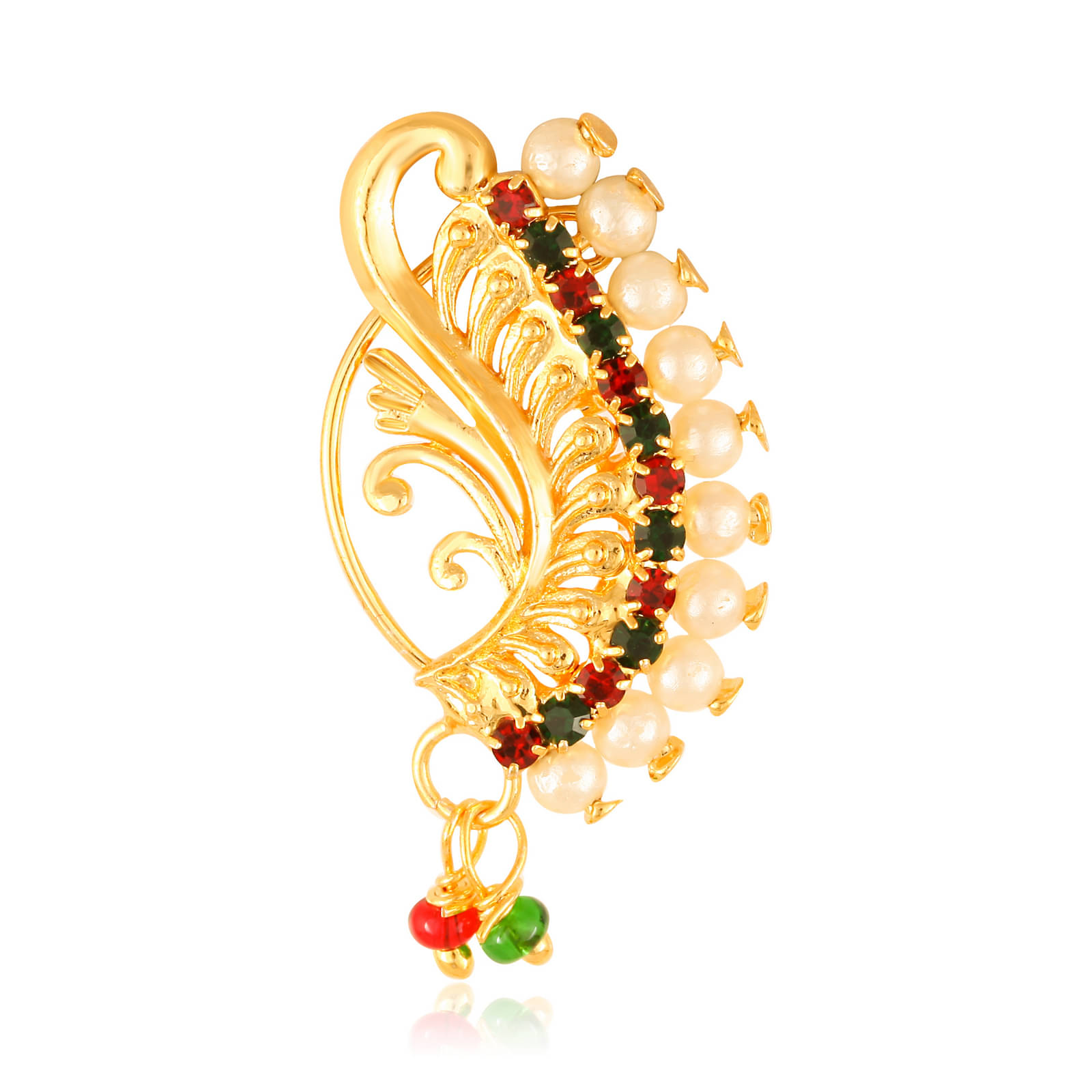     			Vivastri Premium Nath Collection Nosepin With Beautiful & Luxurious Pearl Studded Maharashtraian Multi Coloured Nath For Women & GirlsVIVA1143NTH-Press-Multi
