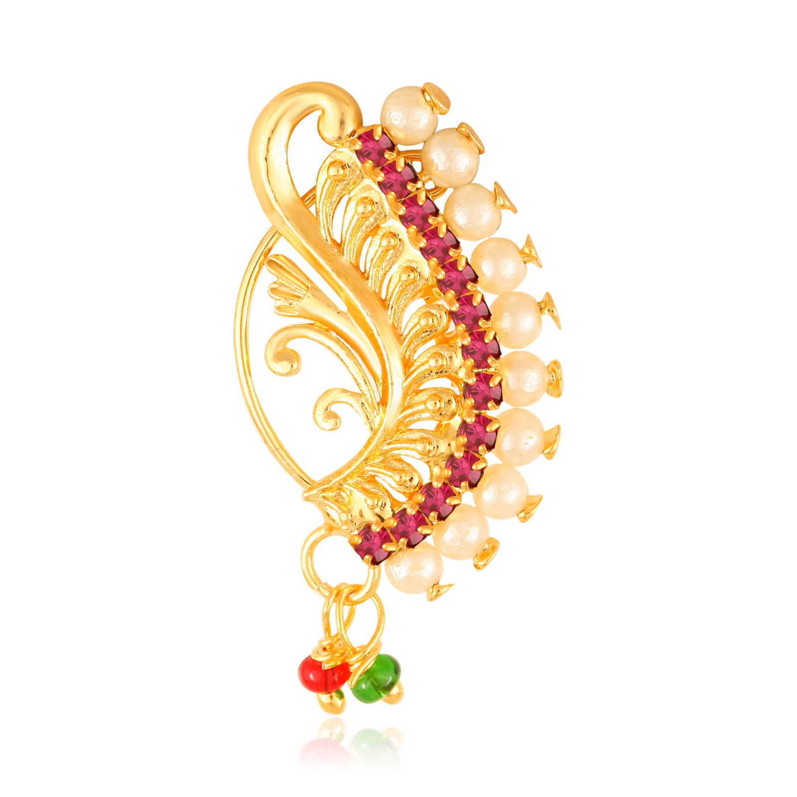 Vivastri Premium Nath Collection Nosepin With Beautiful & Luxurious Pearl Studded Maharashtraian Pink Coloured Nath For Women & Girls-VIVA1143NTH-Press-Pink Vivastri Premium Nath Collection Nosepin With Beautiful & Luxurious Pearl Studded Maharashtraian Pink Coloured Nath For Women & Girls-VIVA1143NTH-Press-Pink